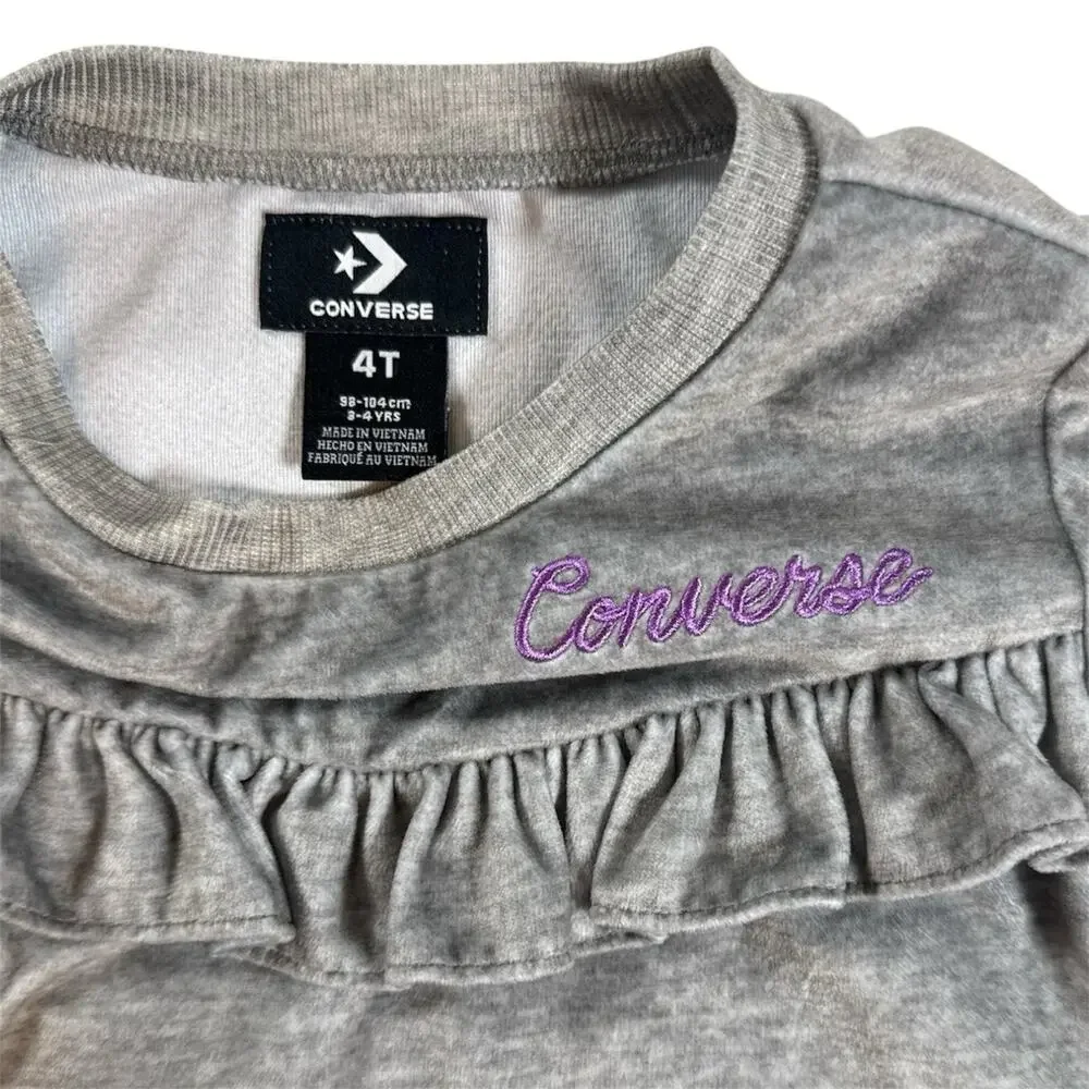 Converse Girls 4T Gray Ruffle A-Line Sweatshirt Long Sleeve Pullover